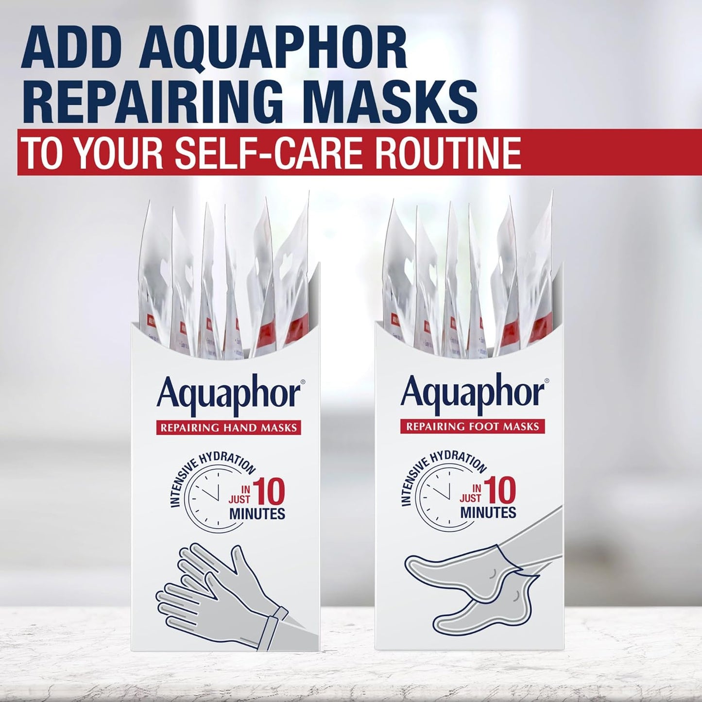 Aquaphor Repairing Hand Masks – Premium At-Home Manicure Prep Gloves, Single-Use Sachets with Avocado Oil and Shea Butter