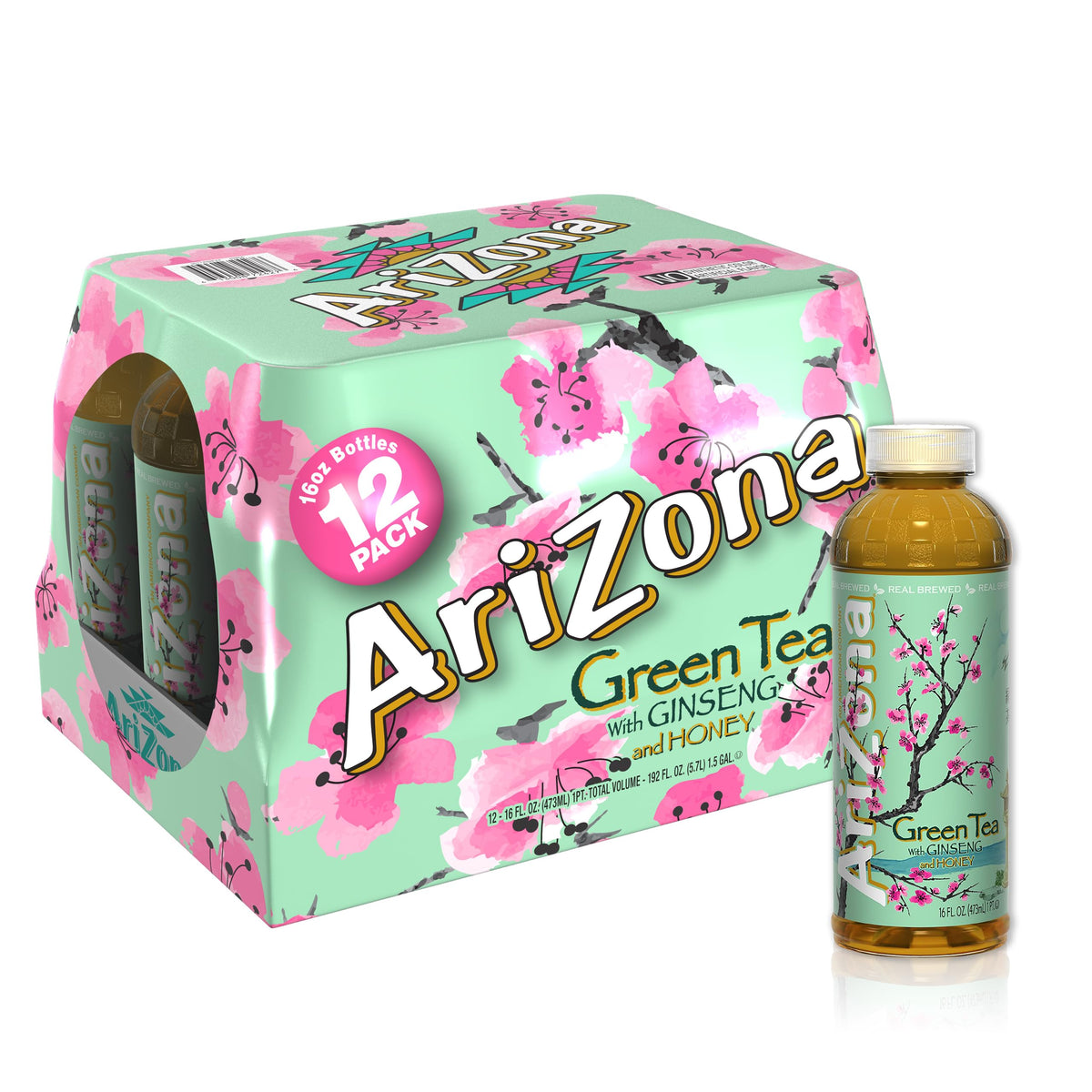 Arizona Green Tea with Ginseng and Honey, 16 Fl Oz (Pack of 12)
