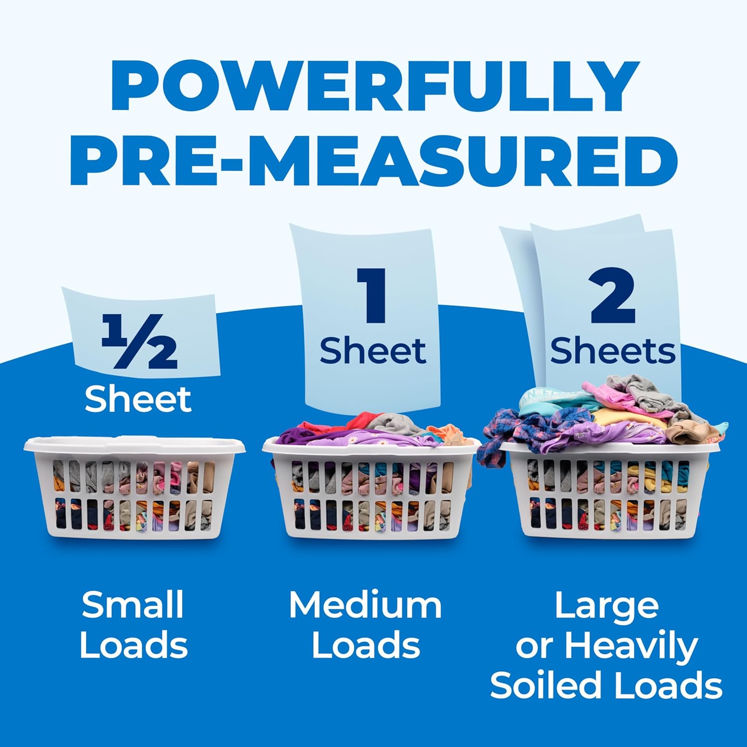 ARM & HAMMER 5in1 Power Sheets Laundry Detergent, Free & Clear, 50 Count, Clutter-Free Apartment Laundry, Pre-Measured Eco Loads