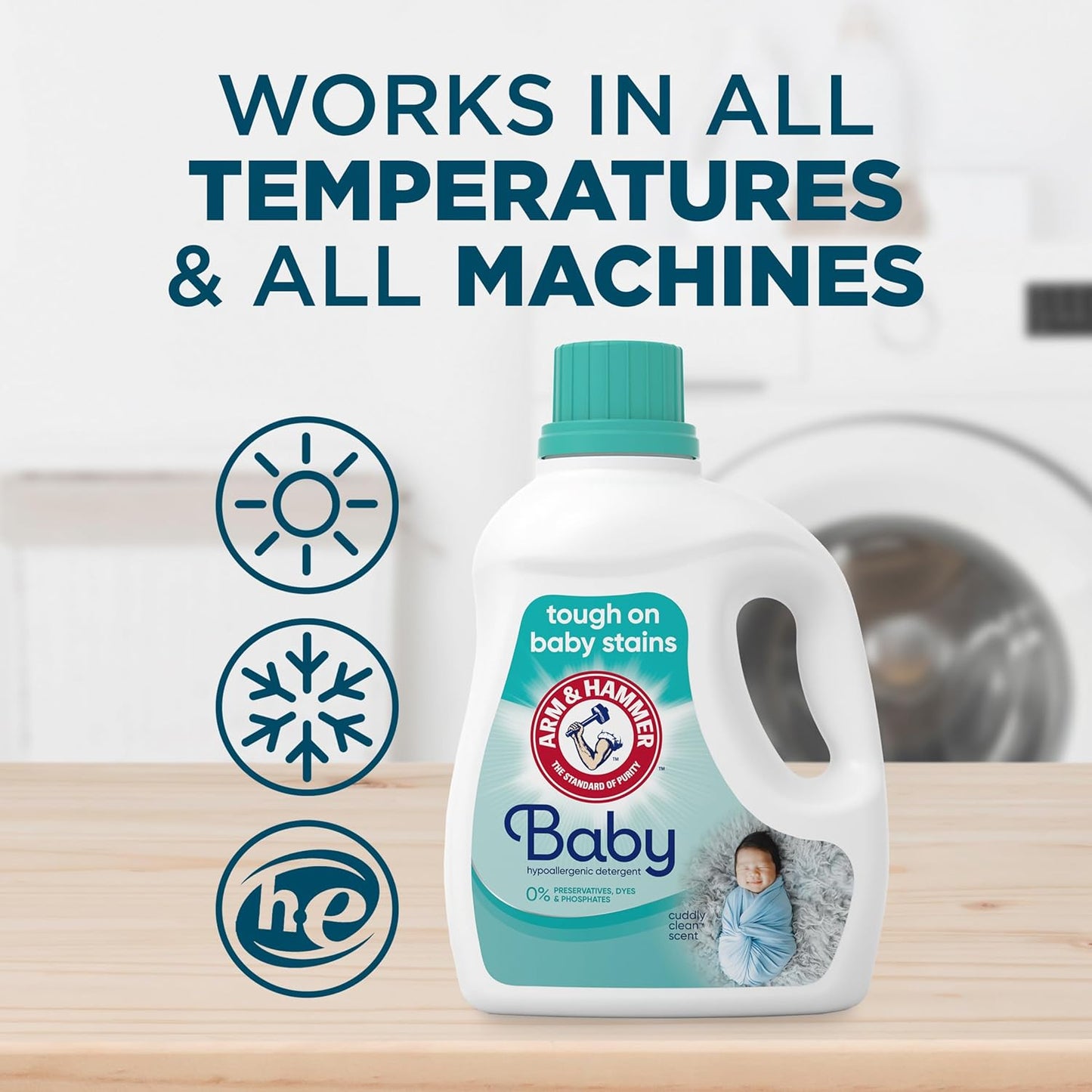 ARM & HAMMER Baby Hypoallergenic Detergent – 77 Loads, Free from Preservatives, Dyes & Parabens for Safer Home Laundry