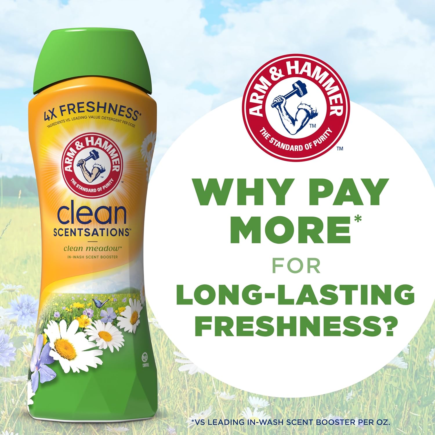 ARM & HAMMER Clean Scentsations In-Wash Scent Booster Clean Meadow – Clean-Design Laundry Essential for Uncluttered Modern Home, 24 Oz