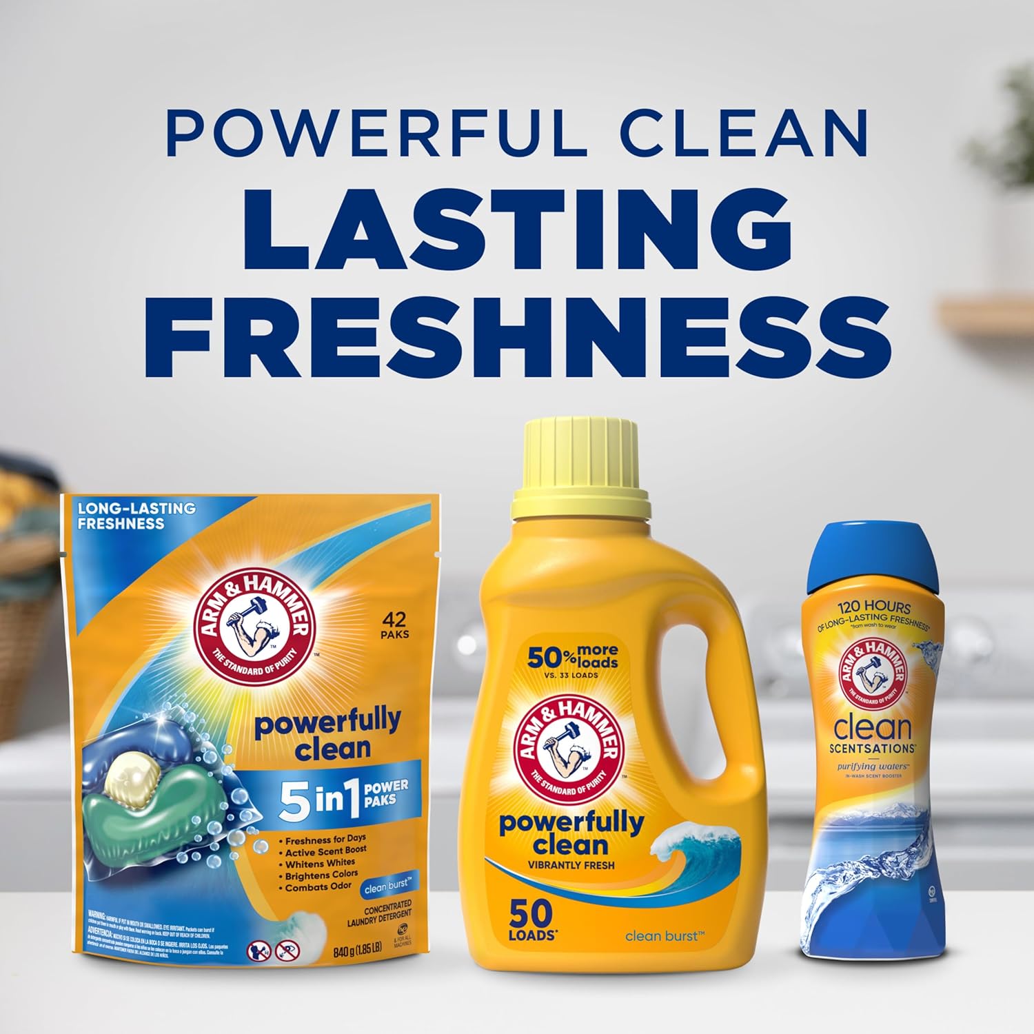 ARM & HAMMER Clean Scentsations In-Wash Scent Booster Clean Meadow – Clean-Design Laundry Essential for Uncluttered Modern Home, 24 Oz