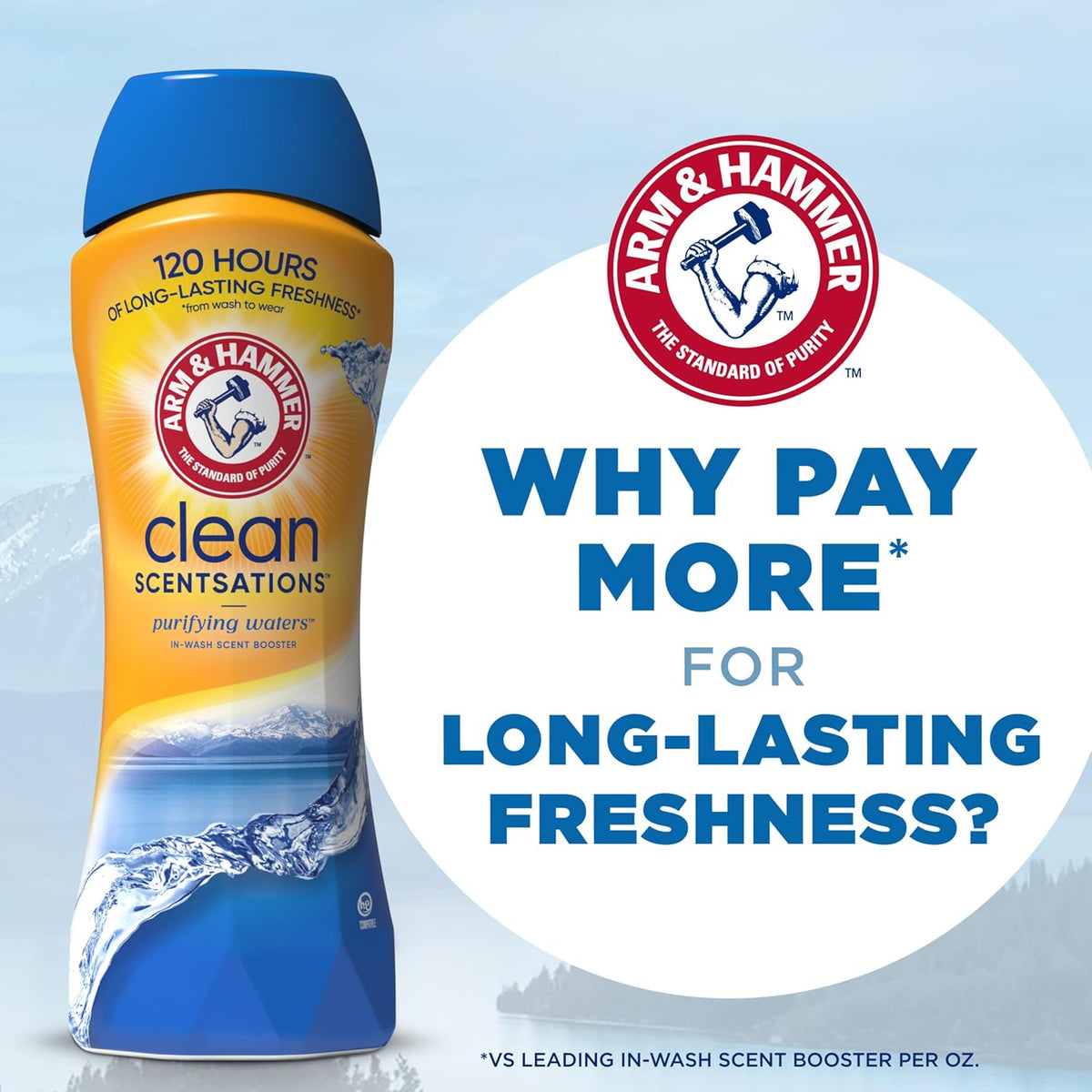 ARM & HAMMER Clean Scentsations In-Wash Scent Booster Purifying Waters – Hotel-Inspired Freshness for Styled Bedrooms