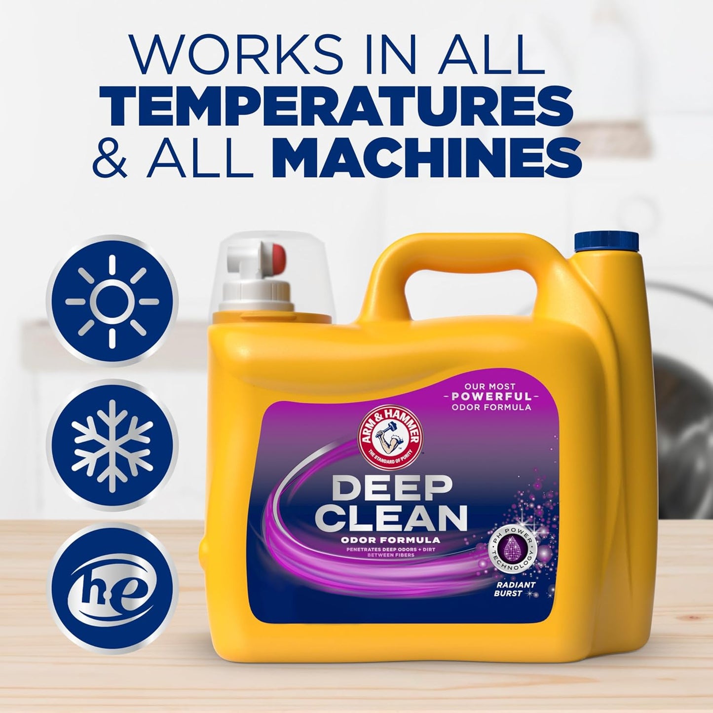 ARM & HAMMER Deep Clean Odor Formula Liquid Laundry Detergent – Patio and Mudroom Wash for Gardening, Grilling, and Backyard Cleanup Gear, Radiant Burst Scent, 150 Fl Oz, 100 Loads
