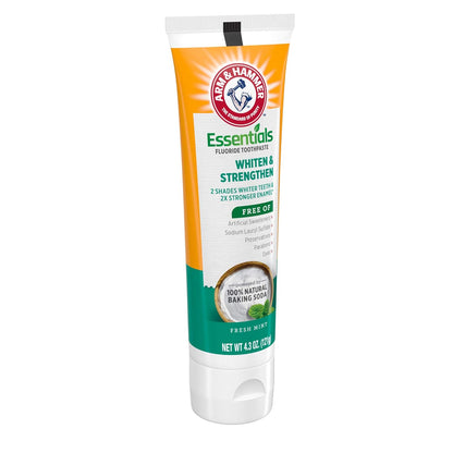 ARM & HAMMER Essentials Whiten & Strengthen Fluoride Toothpaste – Thoughtful Housewarming Gift for New Homeowners, Natural Whitening Set, 4 Pack