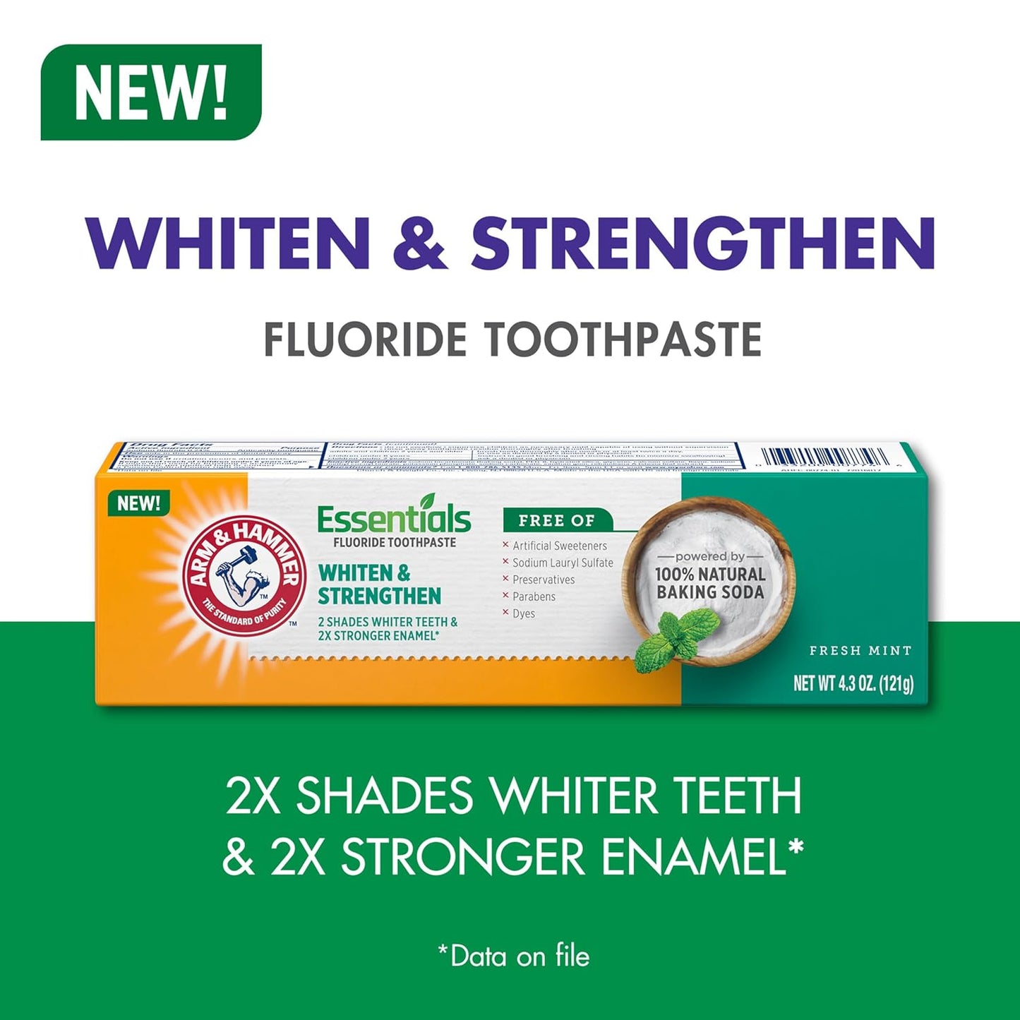 ARM & HAMMER Essentials Whiten & Strengthen Fluoride Toothpaste – Thoughtful Housewarming Gift for New Homeowners, Natural Whitening Set, 4 Pack