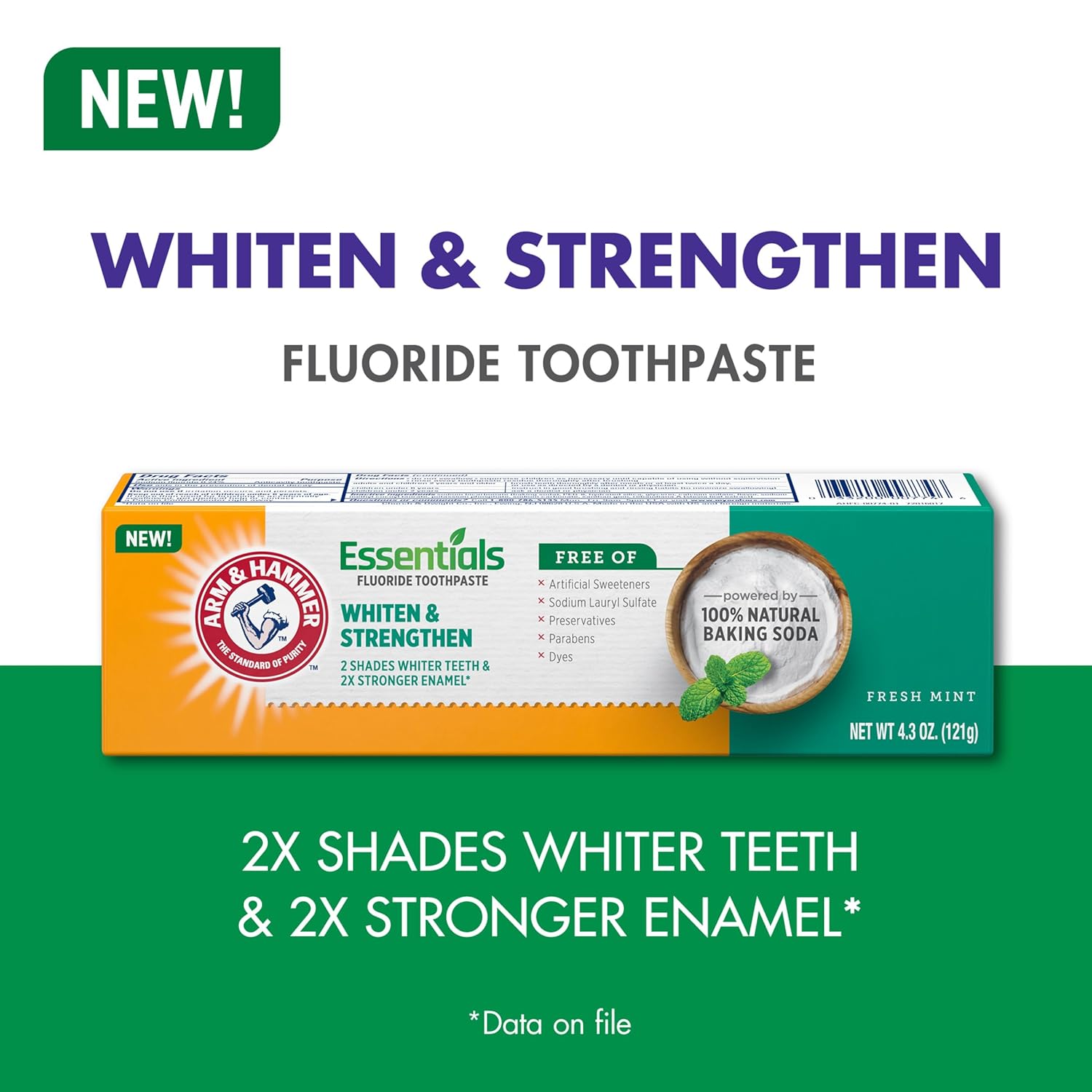 ARM & HAMMER Essentials Whiten & Strengthen Fluoride Toothpaste – Thoughtful Housewarming Gift for New Homeowners, Natural Whitening Set, 4 Pack