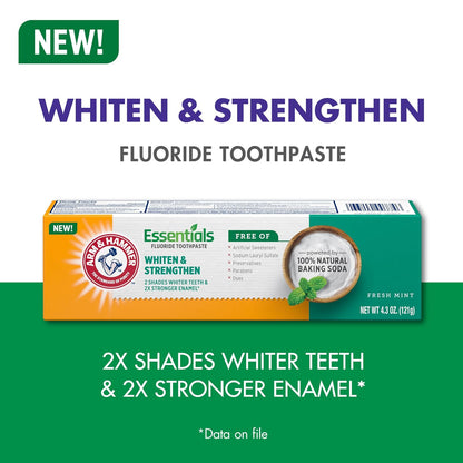 ARM & HAMMER Essentials Whiten & Strengthen Fluoride Toothpaste – Thoughtful Housewarming Gift for New Homeowners, Natural Whitening Set, 4 Pack
