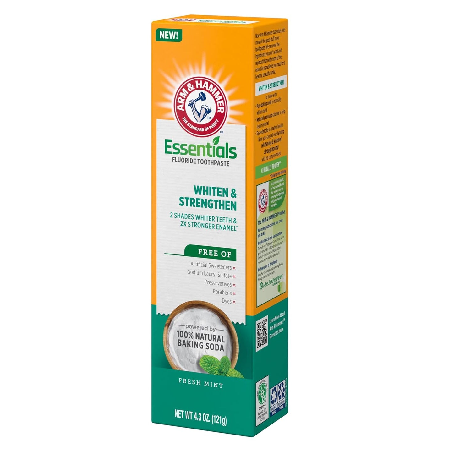 ARM & HAMMER Essentials Whiten & Strengthen Fluoride Toothpaste – Thoughtful Housewarming Gift for New Homeowners, Natural Whitening Set, 4 Pack
