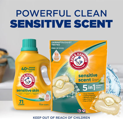 Arm & Hammer Fresh Scent 5-in-1 Laundry Pacs – Calming Eczema-Friendly Wash for Bedroom Linens and Sleep Ritual