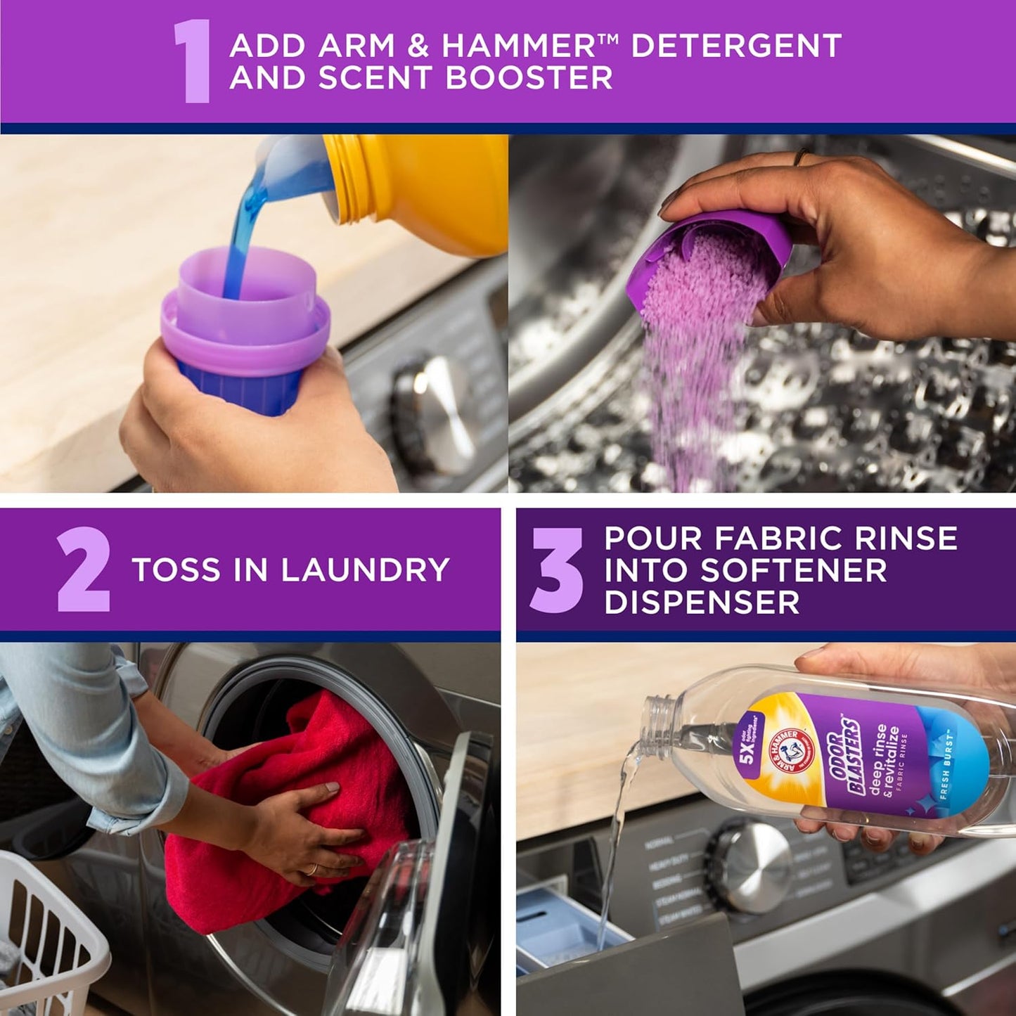 ARM & HAMMER Odor Blasters Fabric Rinse – Family-Safe Laundry Additive for Kids' Clothes, Uniforms and Sports Jerseys