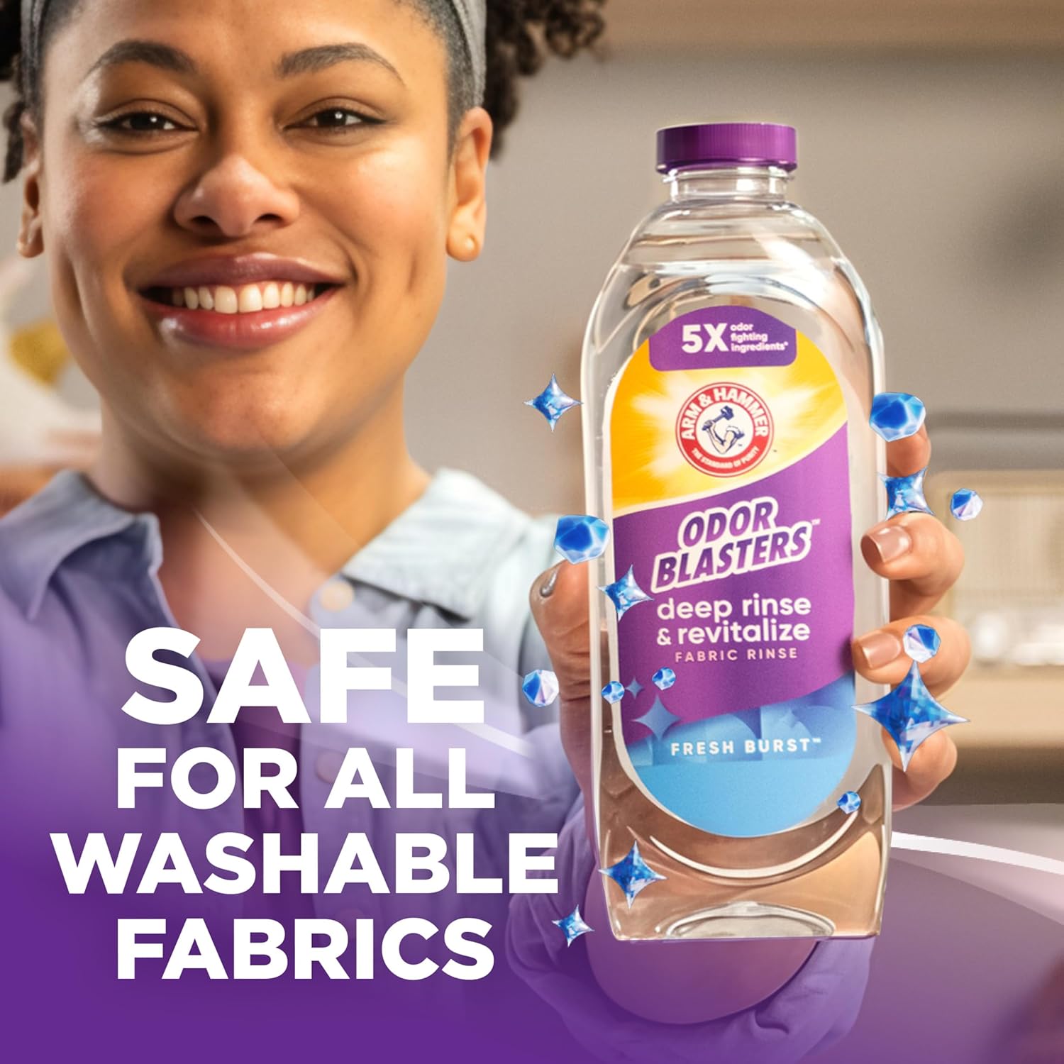 ARM & HAMMER Odor Blasters Fabric Rinse – Family-Safe Laundry Additive for Kids' Clothes, Uniforms and Sports Jerseys