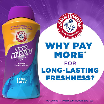ARM & HAMMER Odor Blasters In-Wash Scent Booster, Fresh Burst Floral Laundry Gift Set for Women and Mom, Housewarming and Holiday Present 4-Pack