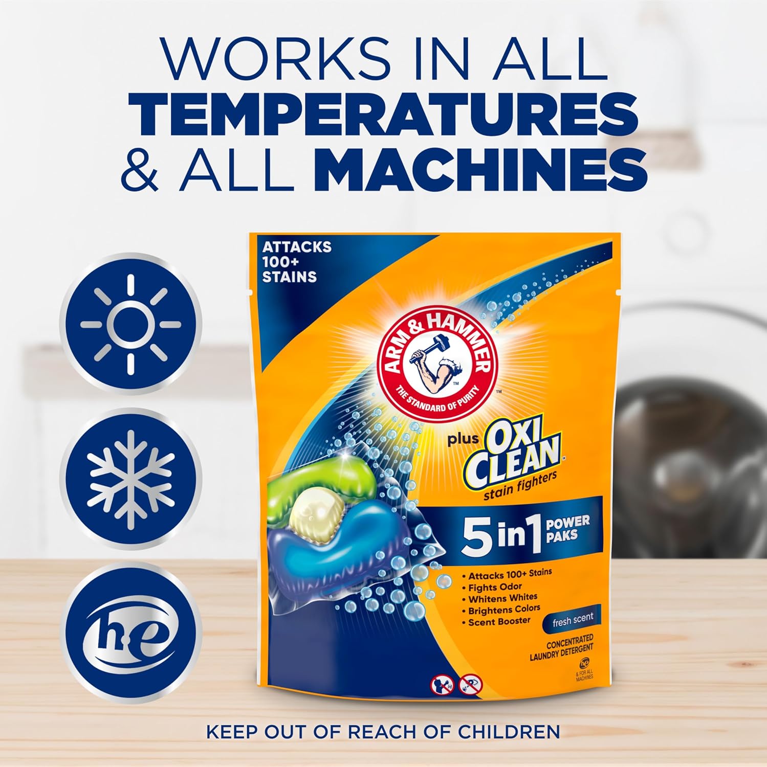 Arm & Hammer Plus OxiClean 5-in-1 Laundry Detergent Power Paks for Home Office Managers, Quick Drop-and-Go Laundry Paks
