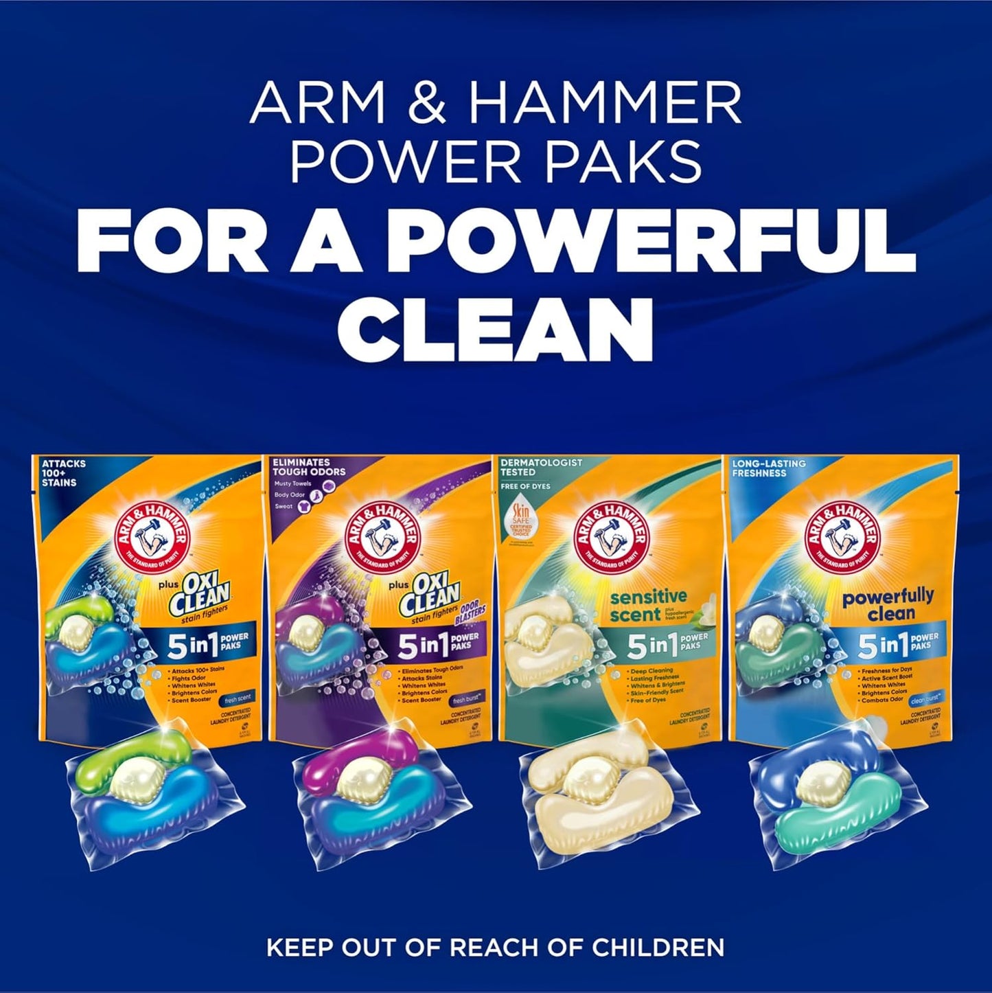 Arm & Hammer Plus OxiClean 5-in-1 Laundry Detergent Power Paks for Home Office Managers, Quick Drop-and-Go Laundry Paks