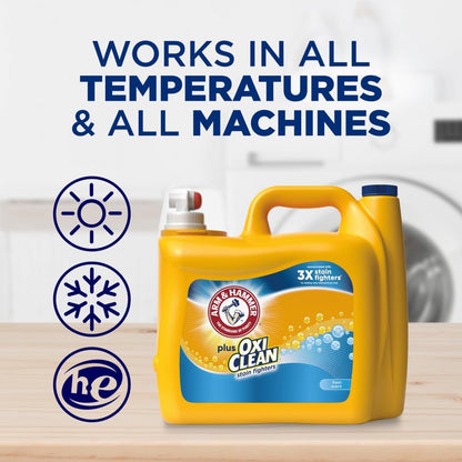 ARM & HAMMER Plus OxiClean Laundry Detergent – Sensitive Skin Stain Remover for Allergy-Prone Family Laundry, 122 Loads, Fresh Scent