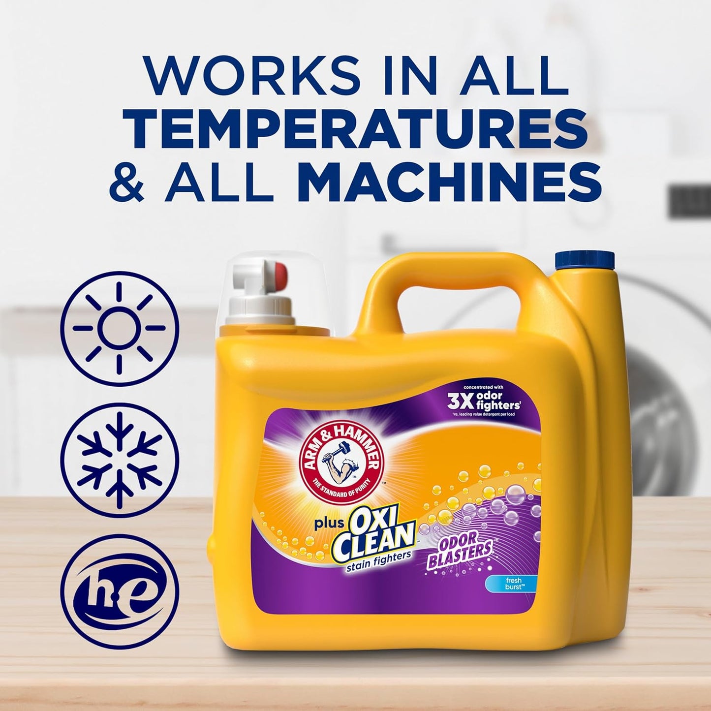ARM & HAMMER Plus OxiClean Odor Blasters Laundry Detergent for Efficient Home Office Laundry Routine, 128 Loads HE Liquid for Focus Friendly Freshness
