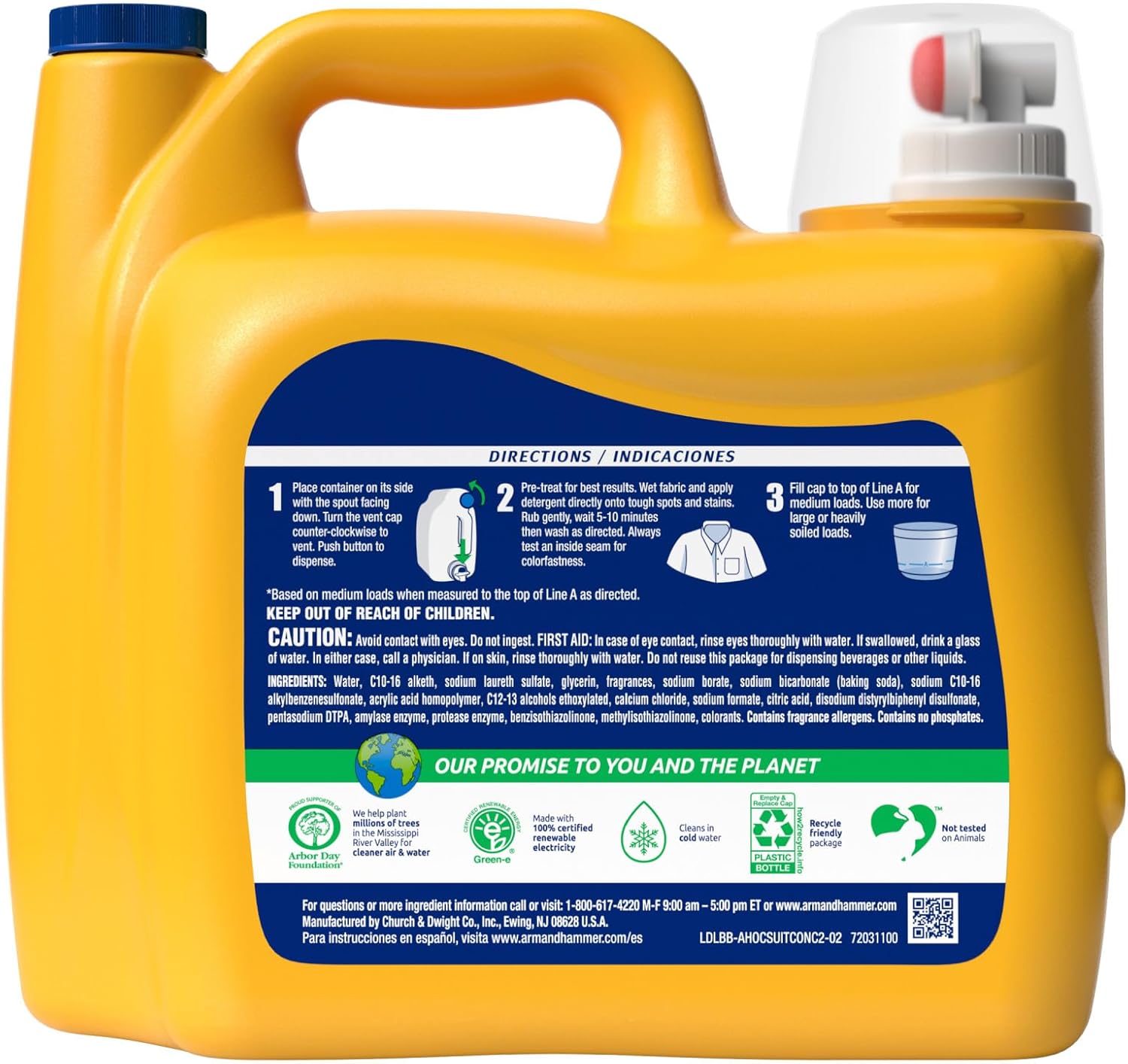 ARM & HAMMER Plus OxiClean Odor Blasters Laundry Detergent for Efficient Home Office Laundry Routine, 128 Loads HE Liquid for Focus Friendly Freshness