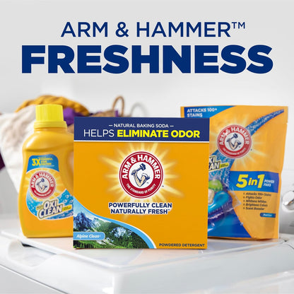 ARM & HAMMER Powder Laundry Detergent, Alpine Clean, 9.56 lb, 155 Loads – Calming Fresh Scent for Bedroom Linen and Wellness Rituals