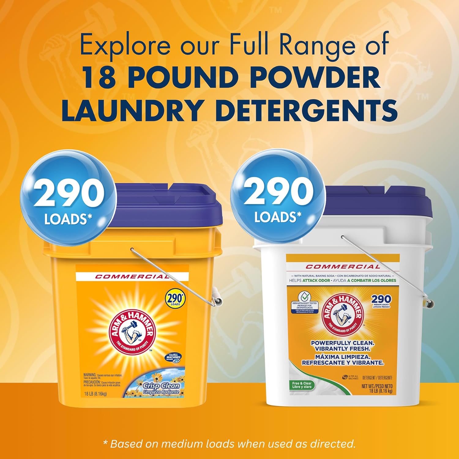 Arm & Hammer Professional Laundry Powder – High-Volume 290-Load Pail for Hotel Housekeeping, 18 lb Free & Clear