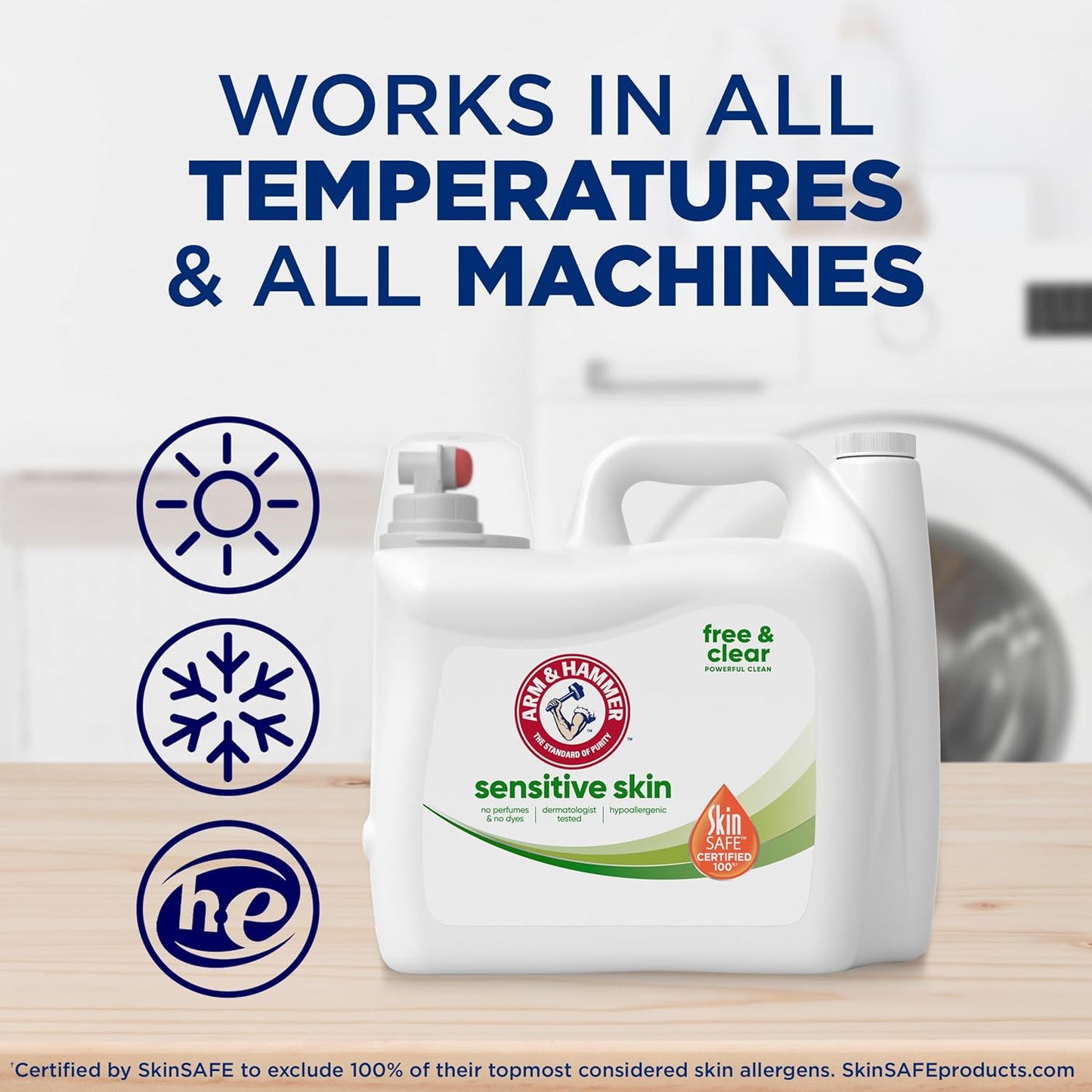 ARM & HAMMER Sensitive Skin Free & Clear Laundry Detergent – Bulk 140 Load Concentrated Formula for Efficient Large Family Laundry