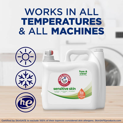 ARM & HAMMER Sensitive Skin Free & Clear Laundry Detergent – Bulk 140 Load Concentrated Formula for Efficient Large Family Laundry