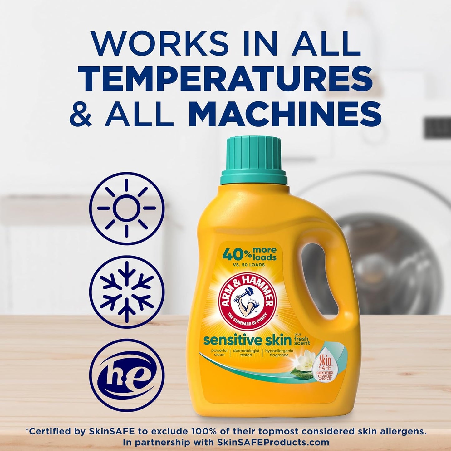 ARM & HAMMER Sensitive Skin Laundry Detergent – Clinically Tested Wash for Allergy and Dermatitis Care, 105 fl oz