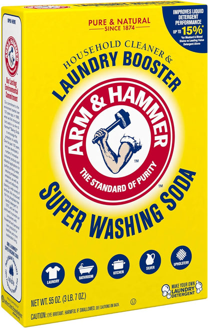 ARM & HAMMER Super Washing Soda Household Cleaner and Laundry Booster, 55 oz Box – Heavy-Duty Outdoor Furniture and Patio Cleaner