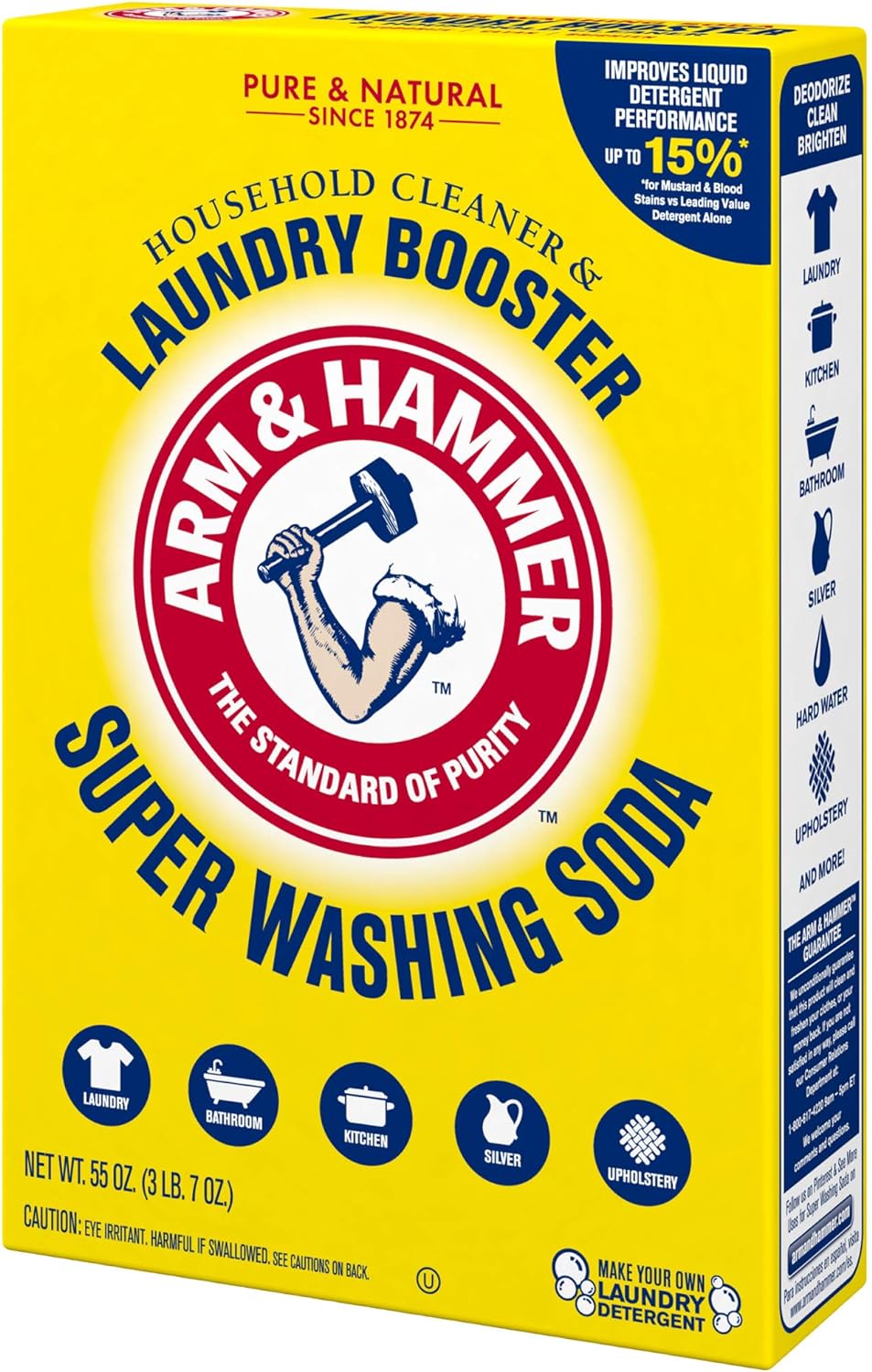 ARM & HAMMER Super Washing Soda Household Cleaner and Laundry Booster, 55 oz Box – Heavy-Duty Outdoor Furniture and Patio Cleaner