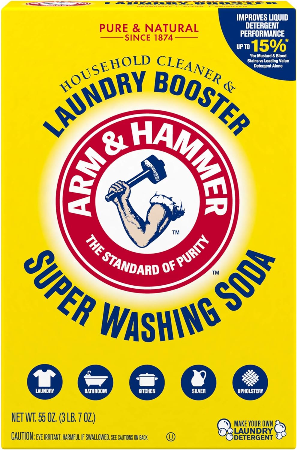 ARM & HAMMER Super Washing Soda Household Cleaner and Laundry Booster, 55 oz Box – Heavy-Duty Outdoor Furniture and Patio Cleaner