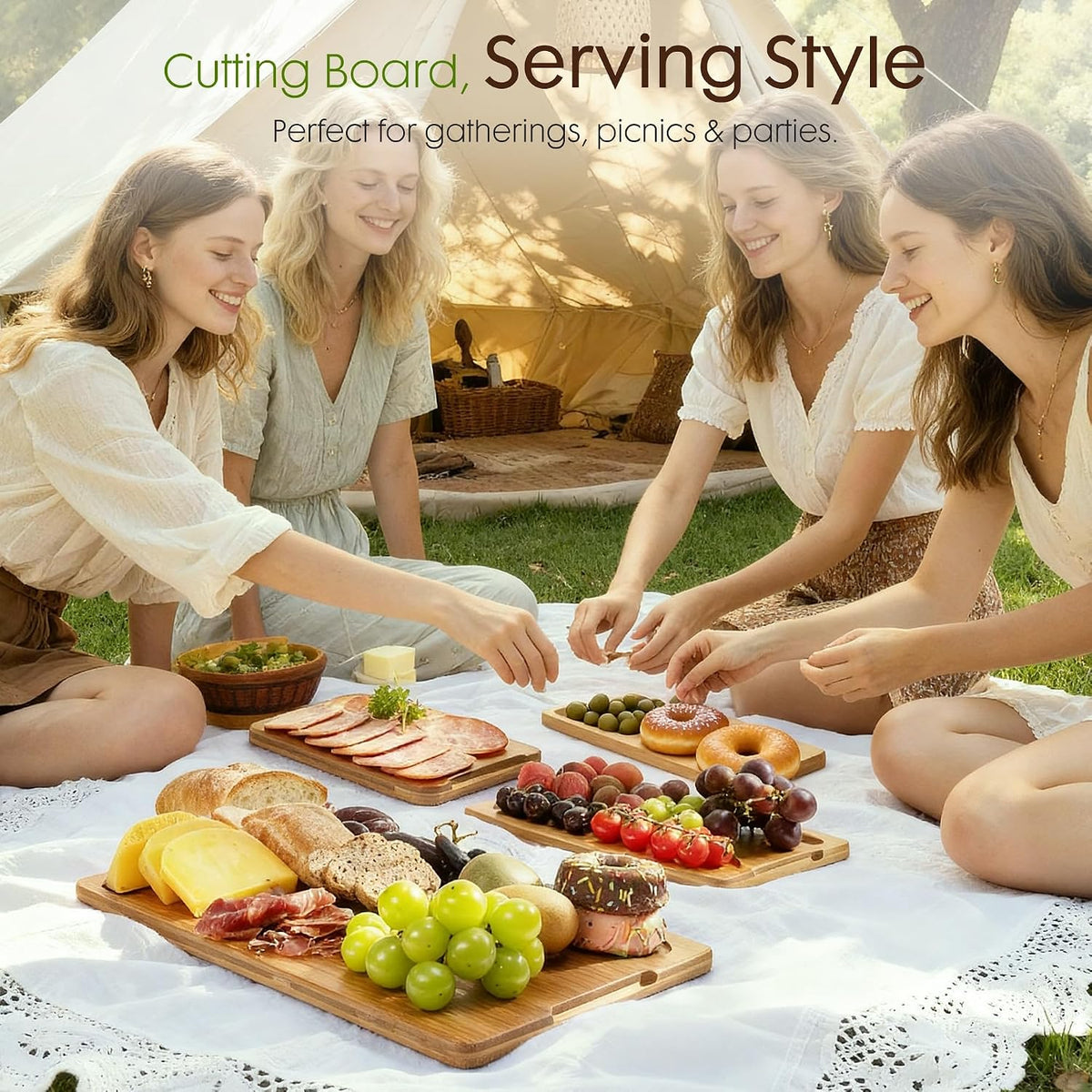 Astercook Natural Bamboo Cutting Board Trio – Effortless Everyday Organization for Capsule Kitchens, Matching Storage Stand