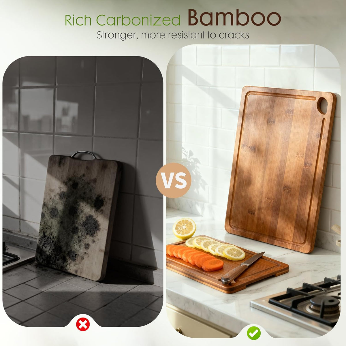 Astercook Natural Bamboo Cutting Board Trio – Effortless Everyday Organization for Capsule Kitchens, Matching Storage Stand