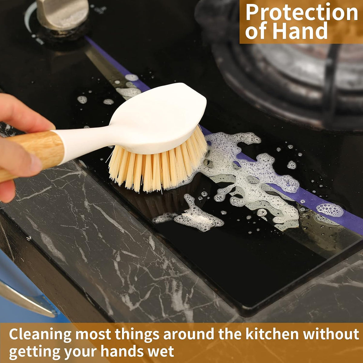 AtelierHome Neutral Dishwashing Brush Pair – Photo-Worthy Kitchen Decor Piece, Off-White Recycled Brush with Bamboo Handle for Display-Friendly Storage