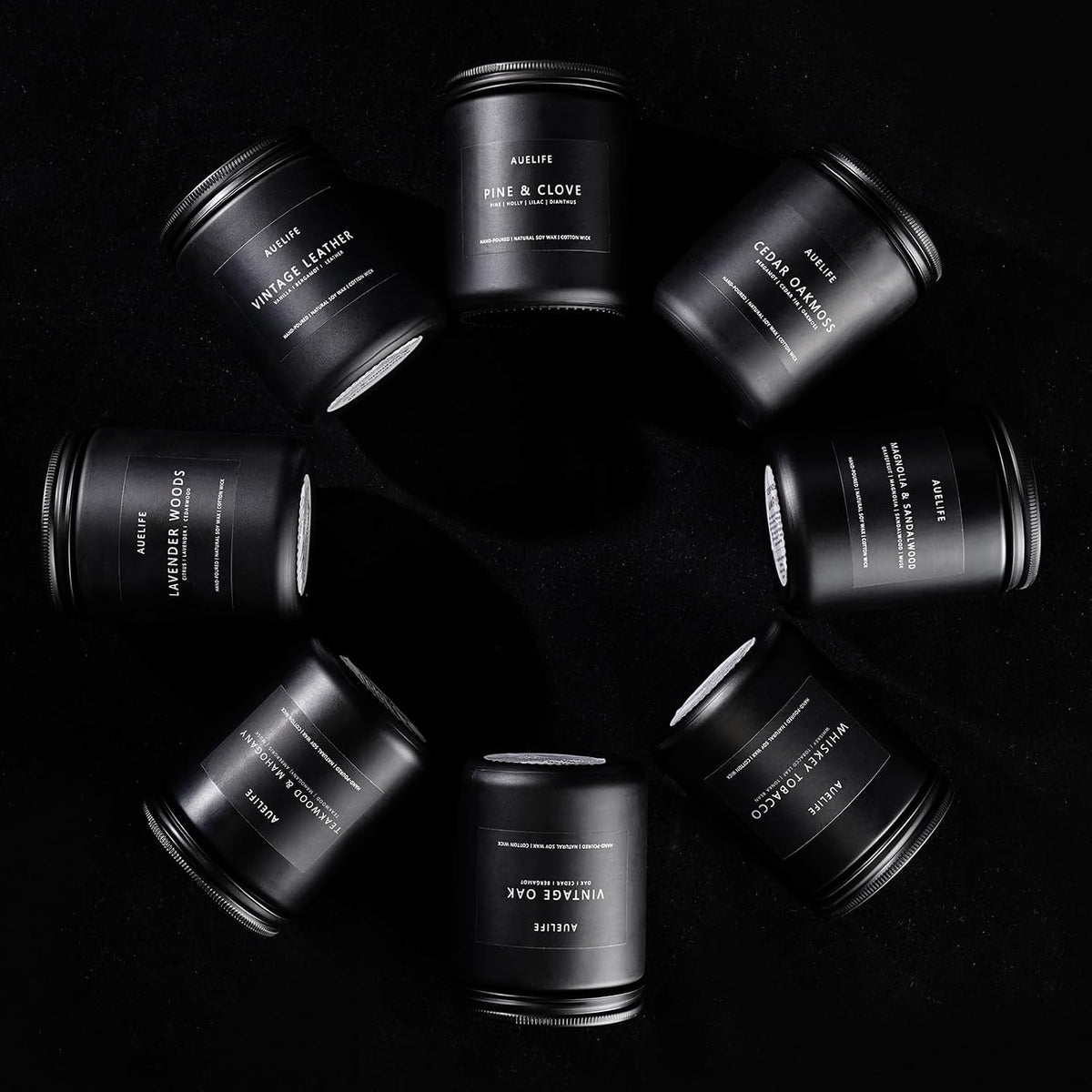 Auelife Black Glass Soy Candle 4 Pack, Long-Lasting Highly Scented Aromatherapy Jars for Men – Rotate Scent by Mood, Season, and Room