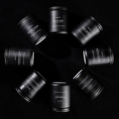 Auelife Black Glass Soy Candle 4 Pack, Long-Lasting Highly Scented Aromatherapy Jars for Men – Rotate Scent by Mood, Season, and Room