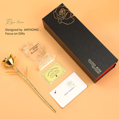 Aurelia Forever Rose – 24K Gold Plated Real Bloom, Elegant Bedroom and Nightstand Accent for Cozy Interiors