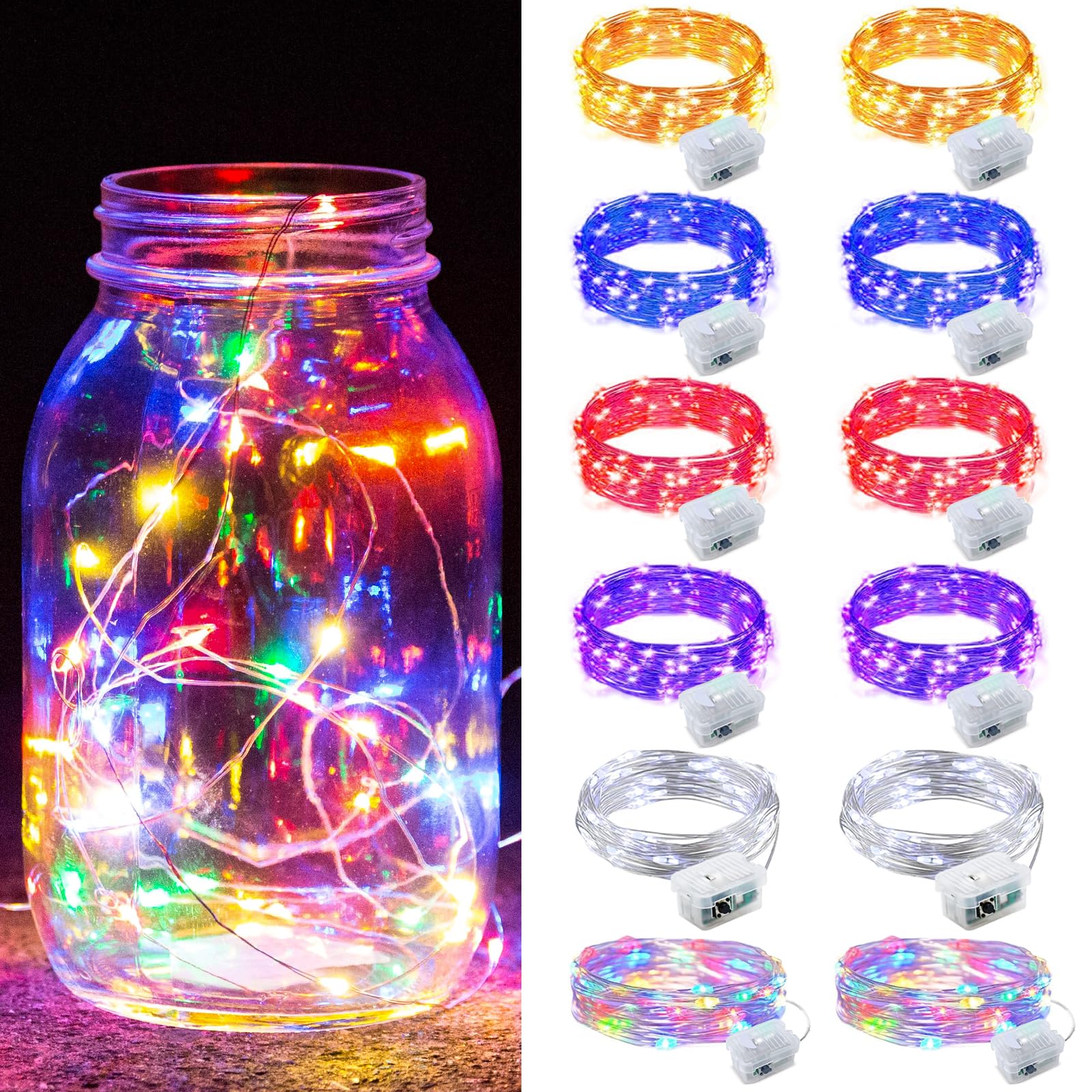 Aurora Glow Waterproof Fairy Lights 7ft Battery Operated for Patio Table Centerpiece and Outdoor Dining Setup