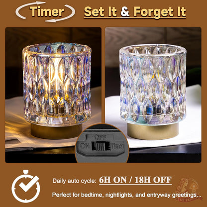 AuroraGlow Flameless Crystal Lamp – Child and Pet Safe Night Light for Bedroom and Hallway, 6 Hour Auto Timer