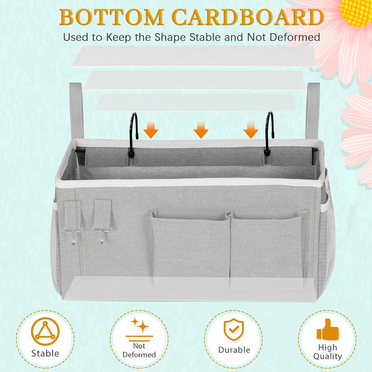 AuroraHome Bedside Caddy for Hostel and Dorm Beds Space Saving Organizer for Students and Their Essentials