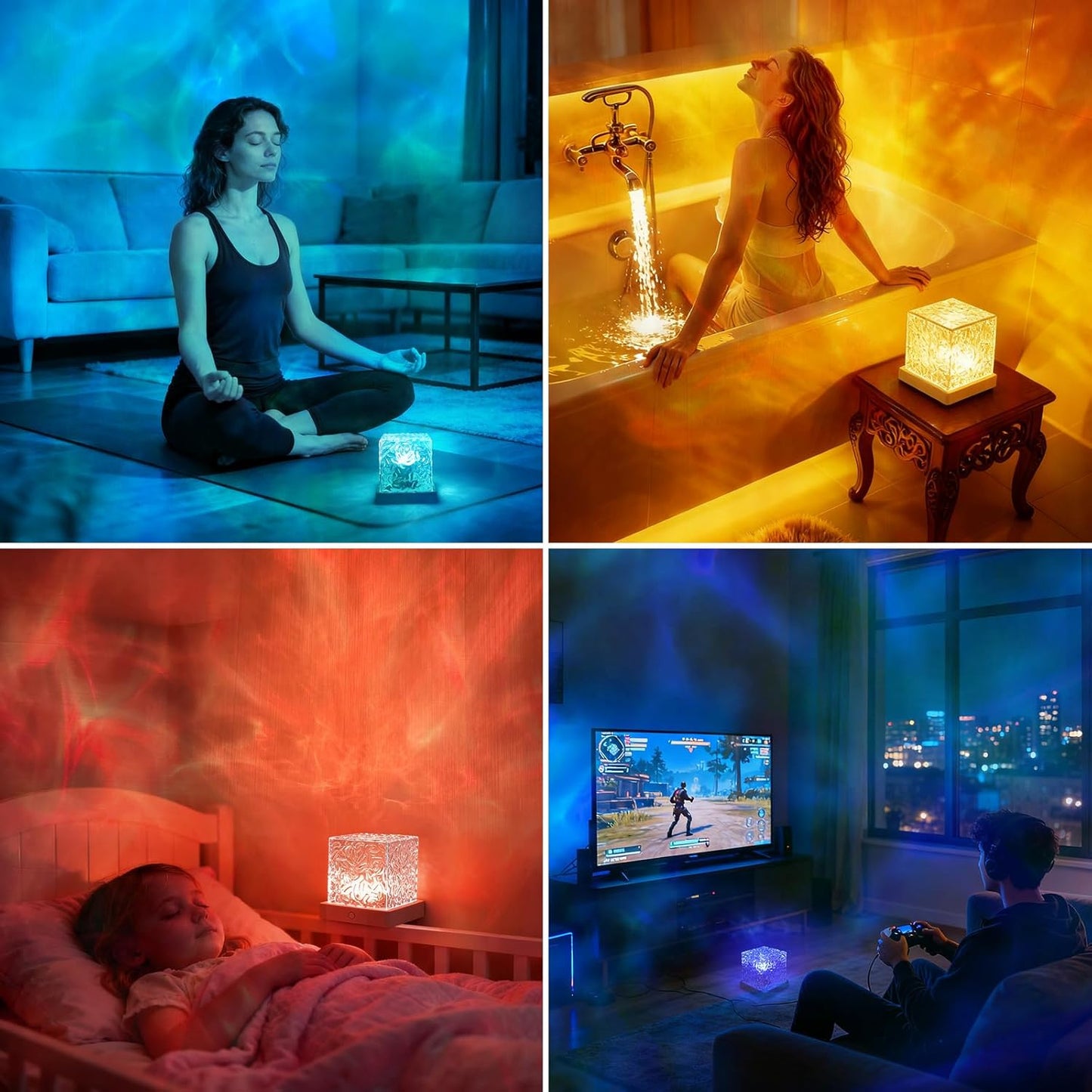 AuroraLume Compact Cube Night Light – Minimalist Ambient Light for Uncluttered Bedrooms and Shelves
