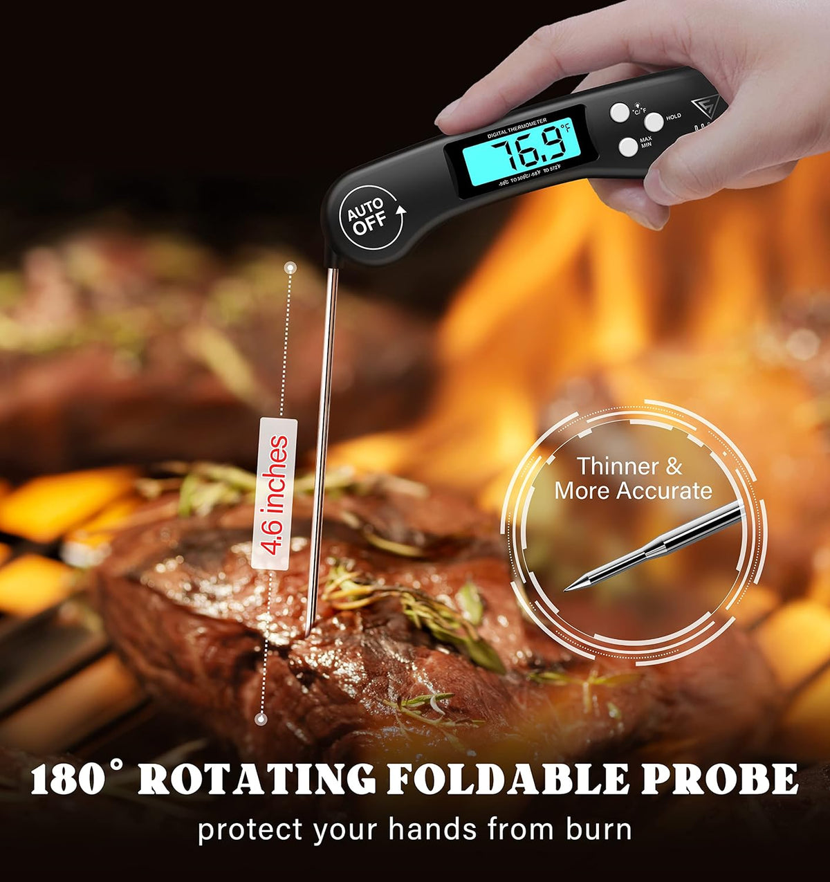auto-rotating backlit lcd display with 0.1°f resolution