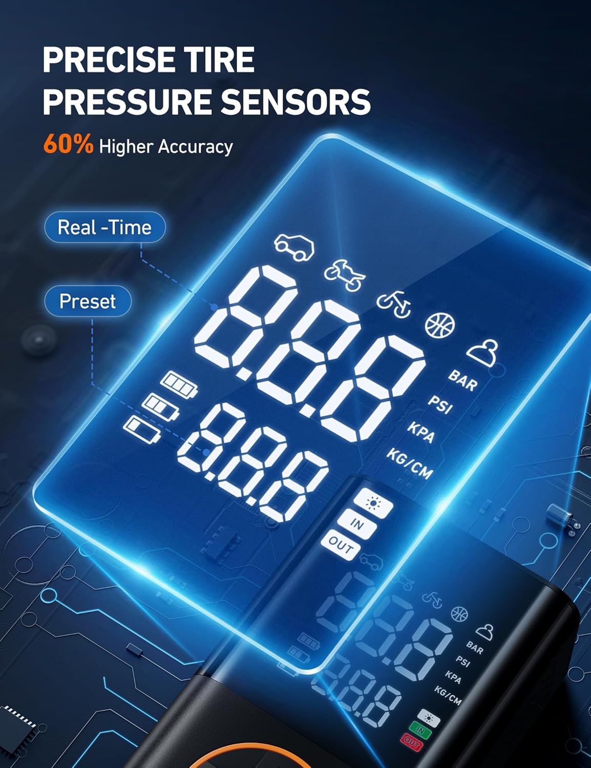 auto shut-off at user-preset pressure for hands-free operation