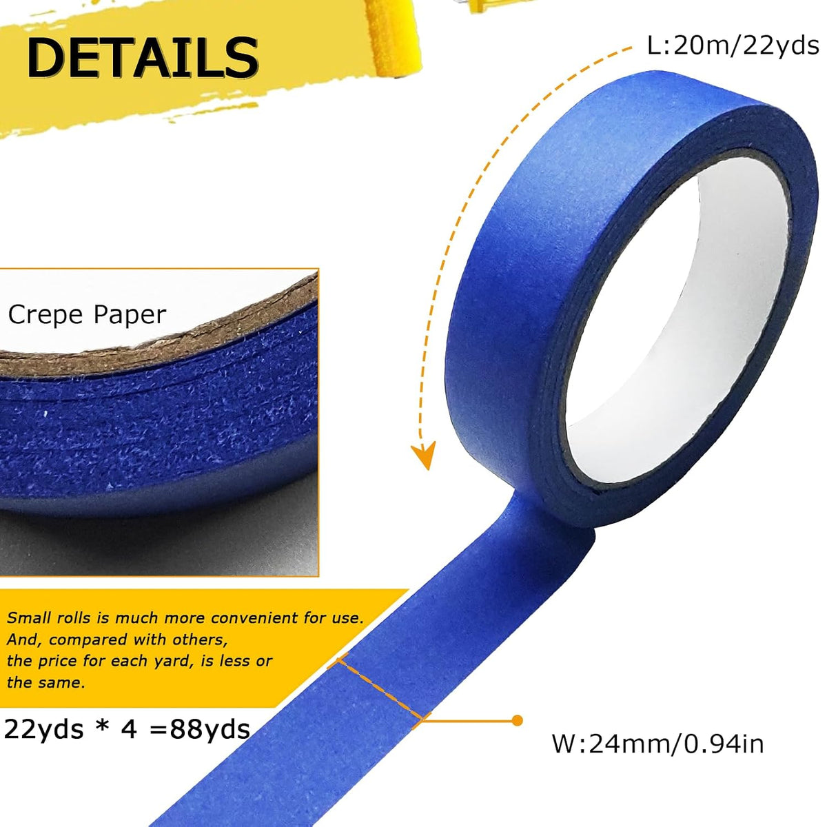 available in 0.94" and 1.88" widths and 22yd or 60.1yd lengths across 4- to 24-roll packs