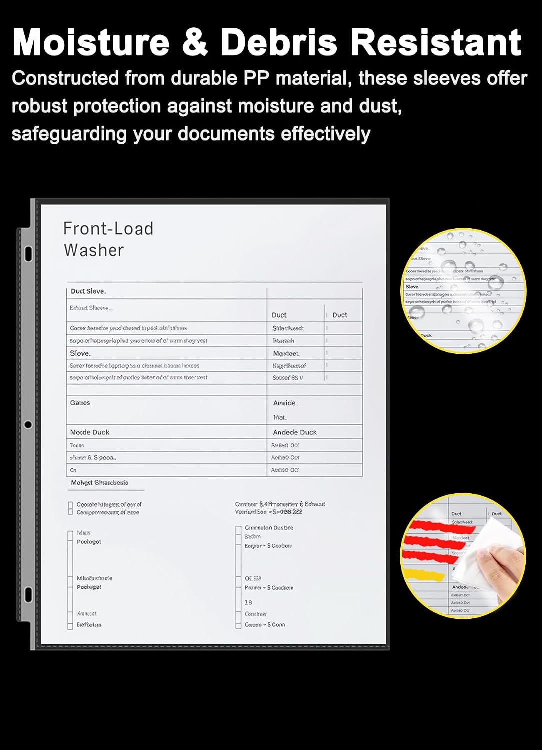 available in 100, 200, and 500 sheet packs with capacity for up to 2 sheets per pocket