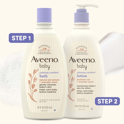 Aveeno Baby Calming Lavender Vanilla Wash – Hypoallergenic 2-in-1 Hair and Body Cleanser Safe for Delicate Newborn Skin