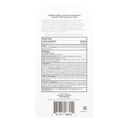 Aveeno Baby Continuous Protection Mineral Sunscreen Stick for Sensitive Skin – Gentle SPF 50 Sun Care for Infants and Toddlers at the Beach, Park, and Backyard Playdates