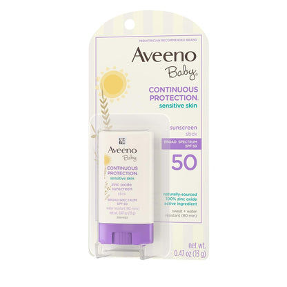 Aveeno Baby Continuous Protection Mineral Sunscreen Stick for Sensitive Skin – Gentle SPF 50 Sun Care for Infants and Toddlers at the Beach, Park, and Backyard Playdates