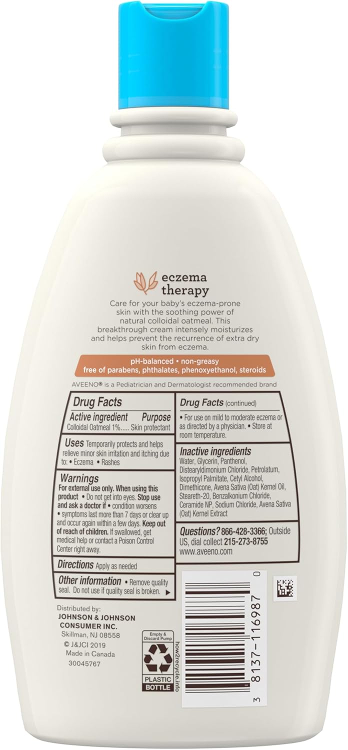 Aveeno Baby Eczema Therapy Cream – Pediatrician-Recommended Daily Moisturizer for Infant and Toddler Bath Routine