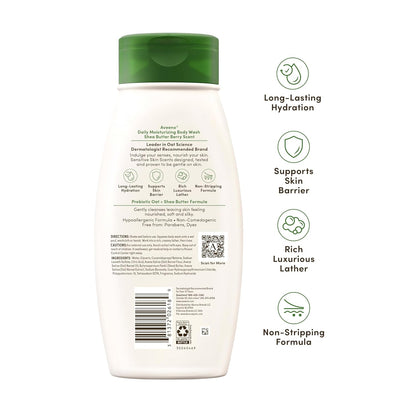 Aveeno Daily Moisturizing Body Wash with Prebiotic Oat & Shea Butter – Gentle Family Cleanser for Kids' and Guest Bathrooms