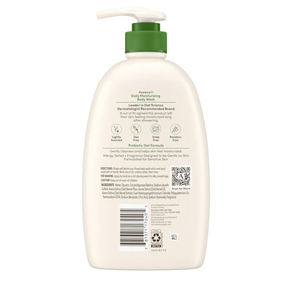Aveeno Daily Moisturizing Body Wash with Prebiotic Oat – Soap-Free, Dye-Free Body Wash Safe for Kids' Bath Routine, 33 fl oz